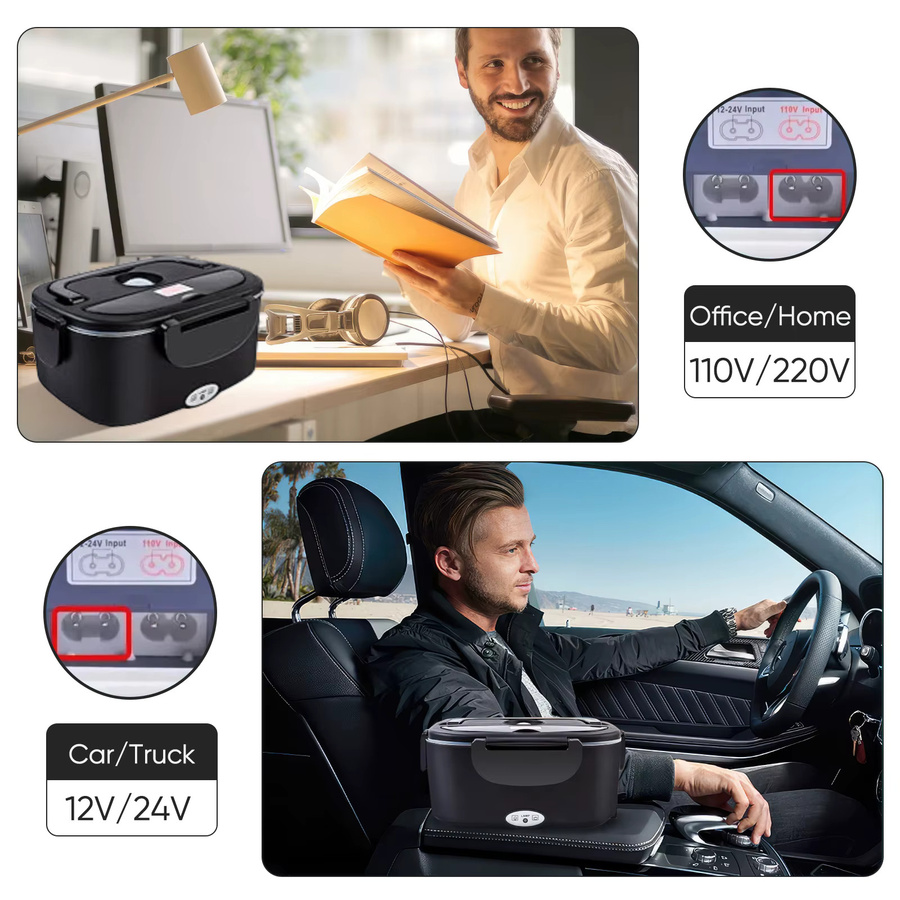 WUIETI Auto-Elektro-Lunchbox 60W in Schwarz, tragbarer Heiz-Thermobehälter für Reise und Outdoor, 1,5 l - Bild 3