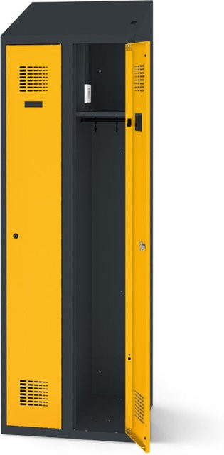 rotstahl Kleiderspind mit Ladefunktion und 2 Türen in Gelb mit anthrazitgrauem Korpus, B: 60 cm, H: 200 cm - Bild 1