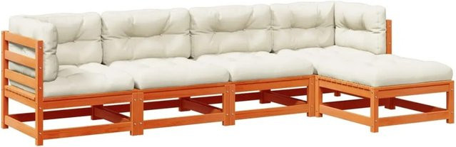 vidaXL 5-tlg. Garten-Sofagarnitur aus Kiefernholz in Wachsbraun mit Polstern und Kissen in Beige - Bild 1