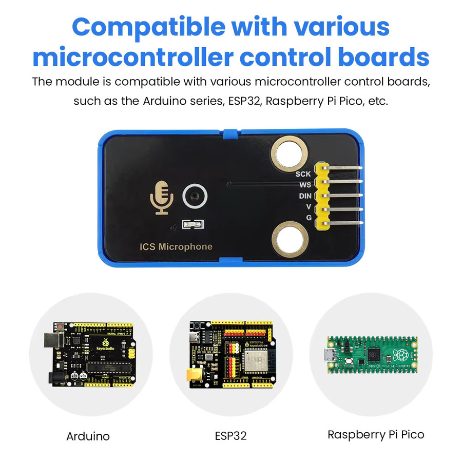 Keyestudio ICS-Mikrofonmodul mit I2S-Digitalschnittstelle und 24-Bit-Datumsformat, kompatibel mit Arduino, ESP32 und Raspberry Pico - Bild 3