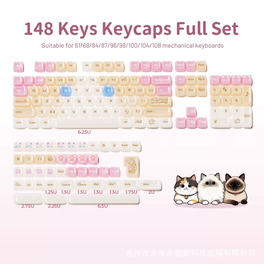 KUXM Candy Cat Tastenkappen für mechanische Tastaturen, transparent Pink, glänzend, mit Hintergrundbeleuchtung, MAO- und MOA-Profil - Bild 2