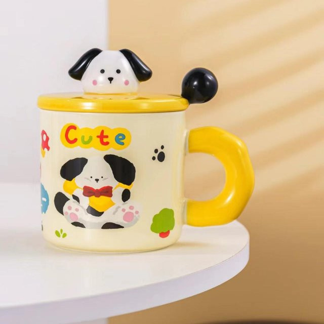 Yiran Furniture Keramiktasse mit niedlichem Welpen-Cartoon Design, Mehrfarbig, 420 ml - Bild 1