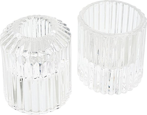 VBS Glas Teelichthalter geriffelt transparent 2 Stück