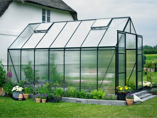 Halls Gewächshaus Magnum 148 Grün mit 11,5 m² Fläche, B/T: 257 x 446 cm, aus Polycarbonat mit Doppelschiebetür