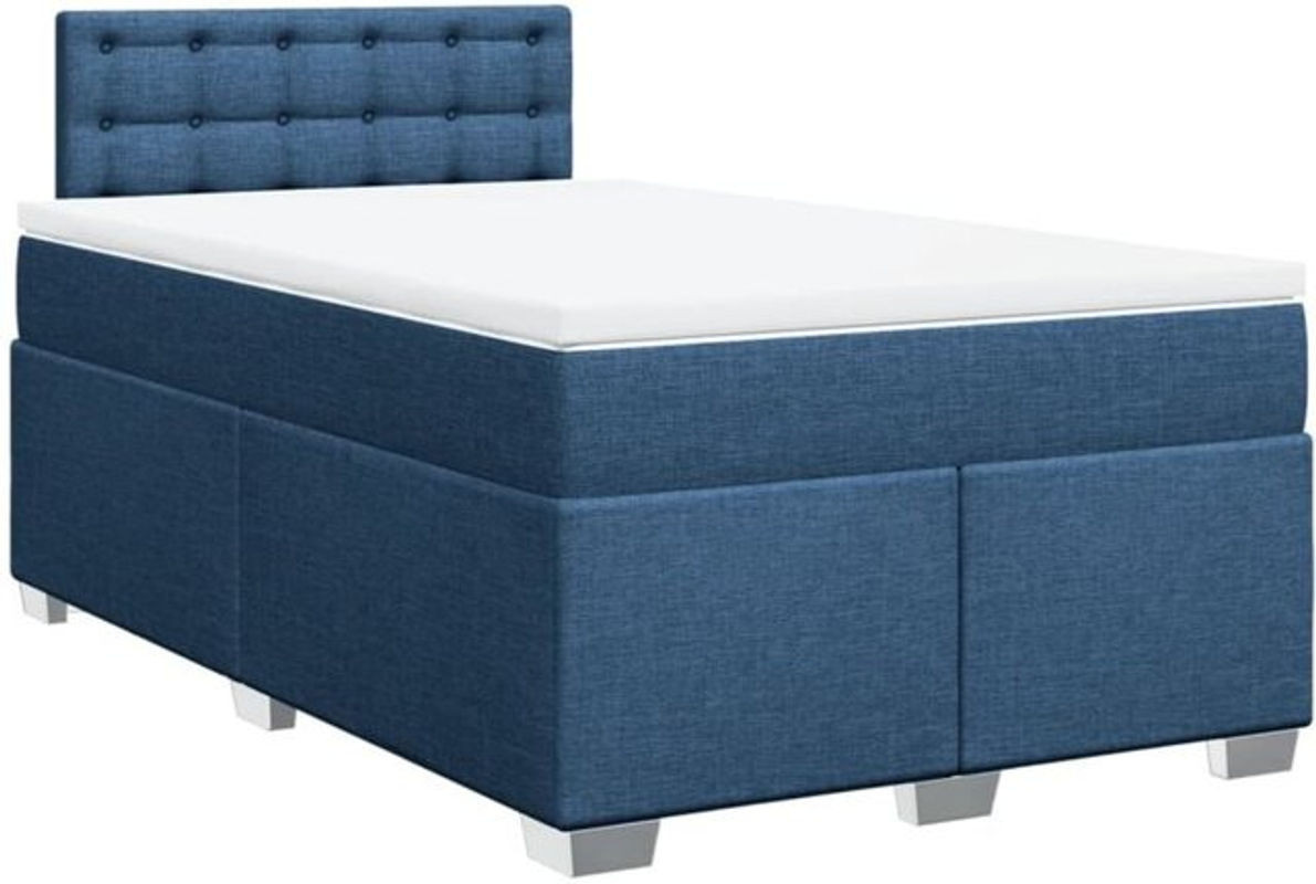 vidaxl Boxspringbett mit Matratze in Blau und Weiß aus Stoff, B/T/H: 200 x 120 x 100,5 cm - Bild 1
