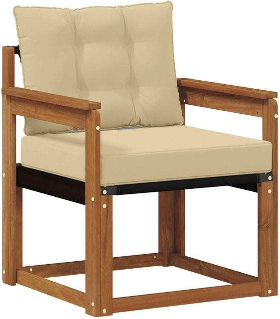 vidaXL Sofa mit Armlehnen aus massivem Akazienholz und Textilene in Natur-beige - Bild 1
