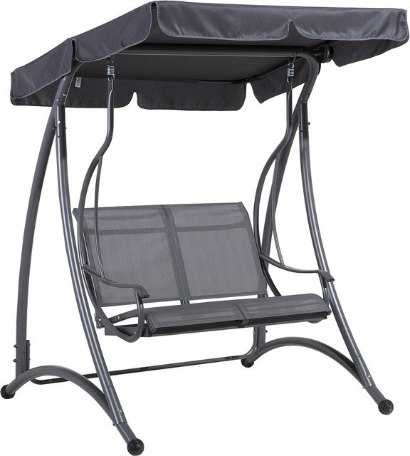 Beliani Gartenschaukel TESERO in Dunkelgrau mit Sonnen canopy aus Textilene und pulverbeschichtetem Stahl, B/T/H: 120 x 146 x 165 cm - Bild 1