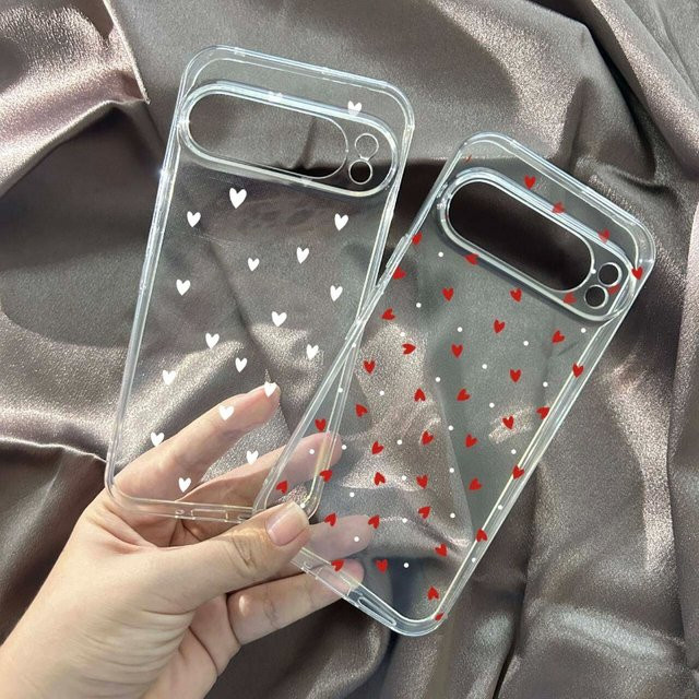 Transparente Handyhülle mit weinrotem Liebesherz-Muster für Google Pixel 9 Pro XL, 8 Pro, 8a, 7, 7A, 6, 6a - Bild 1