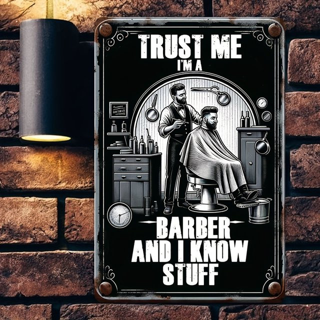 Potdemiel Metall-Wanddekoration Barber Shop Vintage Art-Deco-Schild Trust Me I'm A Barber, B: 20,0 cm, H: 20,0 cm - Bild 1