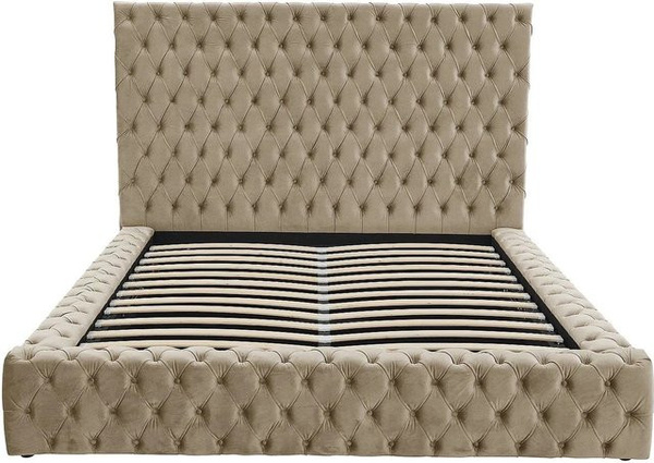 Duleni Bett mit Bettkasten in Taupe und Beige aus Samt, B/T/H: 160 x 200 x 138 cm