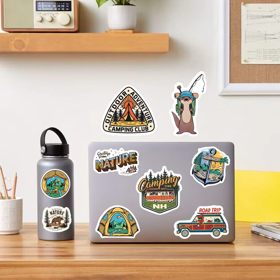 Wasserdichte Outdoor Camping Aufkleber mit Wald Abenteuer Motiven in Multicolour für Laptop, Telefon und Gepäck - Bild 4