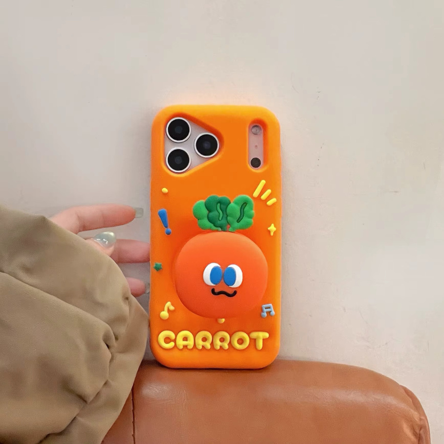Stoßfeste iPhone Handyhülle mit 3D-Karottenkopf-Griff in Orange für iPhone 17 16 15 14 13 12 Pro Max Plus und 16e - Bild 3