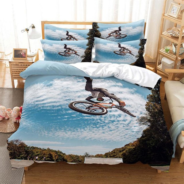 3-teiliges Bettwäsche-Set Fahrradrennen mit Digitaldruck in Blau, Queen Size, B/H: 155 x 215 cm - Bild 1
