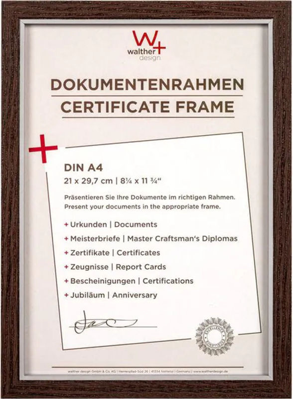 Walther Design Hygge Holzrahmen A4 in Braun mit Passepartout und Glas für Wandmontage oder Tischaufstellung, B/H: 21 x 29,7 cm - Bild 1