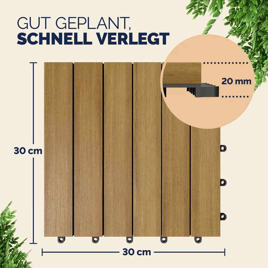 Casaria Holzfliese Eukalyptus 66er-Set in Braun, B/T: 30 x 30 cm - Bild 2