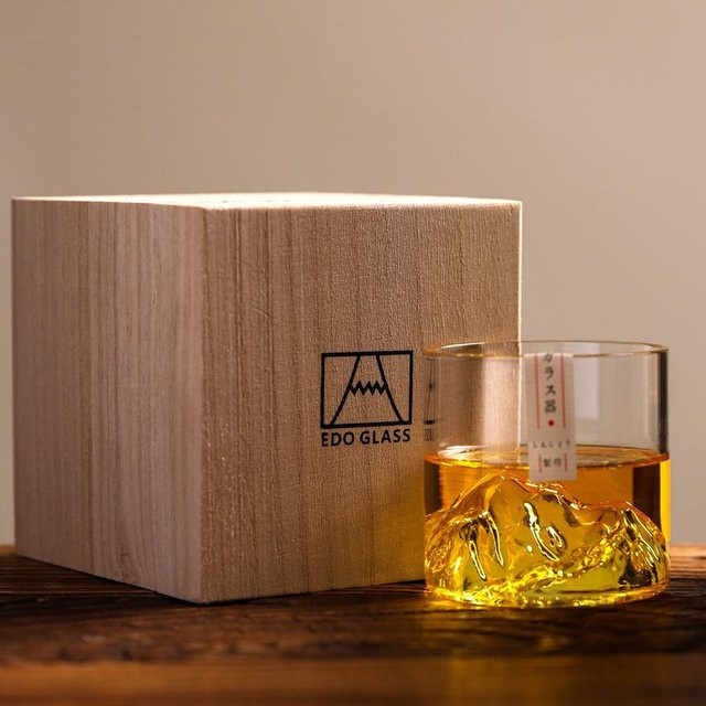 Yiran Furniture Japan 3D Mountain Whiskeyglas Glacier Old Fashioned Whisky Rock Glass, braun/transparent, 200 ml - Bild 1