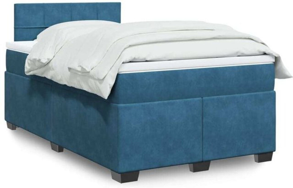 Vidaxl Boxspringbett mit Matratze aus Samt in Blau und Weiß, B/T/H: 200 x 120 x 100,5 cm - Bild 1