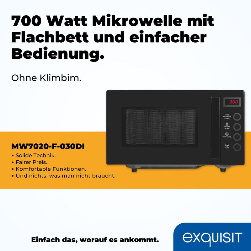 Exquisit Solo-Mikrowelle MW7020-F-030DI in Schwarz, B: 45,9 cm, H: 28,0 cm, T: 35,2 cm - Bild 3