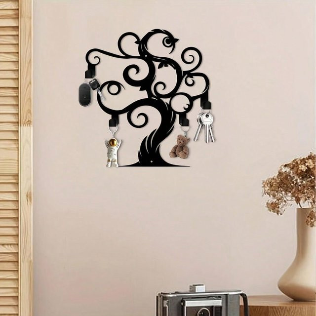 CIFBUY Wandhaken Baum des Lebens aus schwarzem Metall im Boho-Stil, Höhe: 30,0 cm - Bild 1