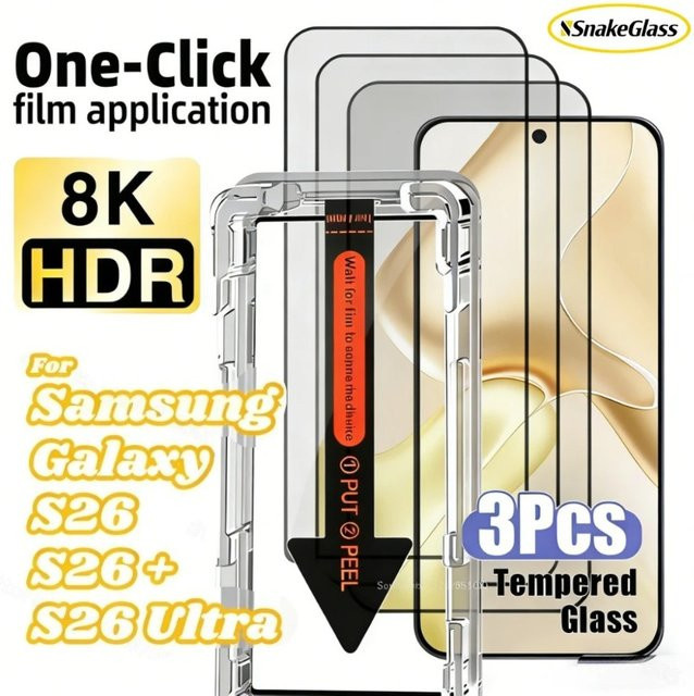 3er-Pack Displayschutz aus gehärtetem Glas für Samsung Galaxy S26 Plus Ultra S25 S24 S23 S22 S21 Ultra, transparent und kratzfest - Bild 1
