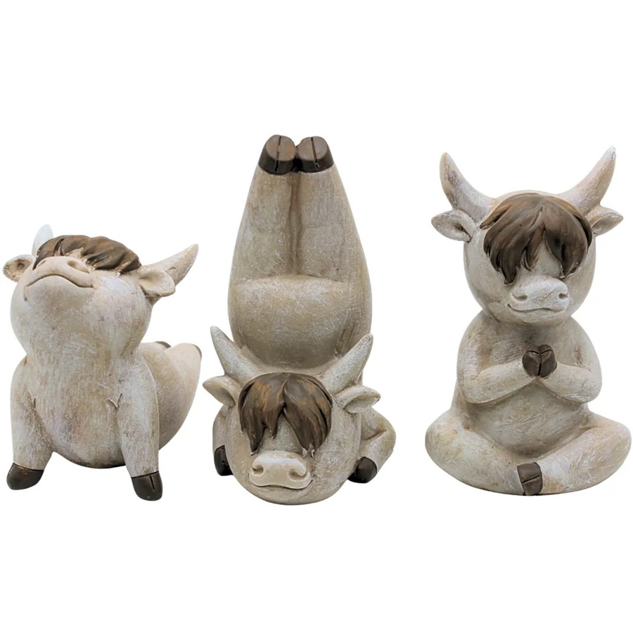 3er Set Keramik Highlandrinder in Yogaposen von Dekohelden24, B/T/H: 10 x 9 x 16 cm - Bild 2