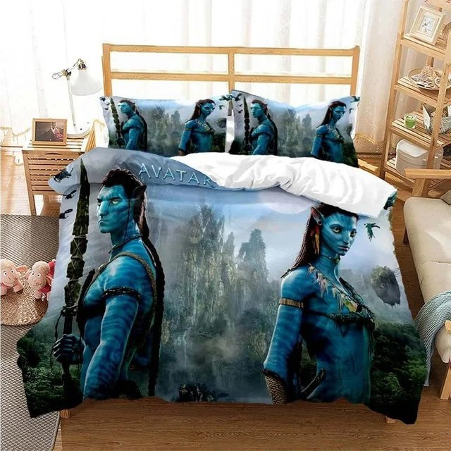 Gu Tao Dreiteiliges Bettwäscheset Avatar Film Motiv in Blau, bestehend aus Bettbezug und Kissenbezügen, B/H: 200 x 230 cm - Bild 1
