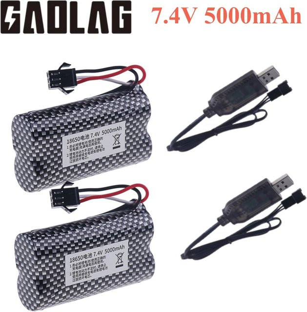 GAOLAG Li-Ion Batterie 7,4 V 5000 mAh mit USB Ladegerät und SM-3P Stecker für RC Stunt Auto - Bild 1