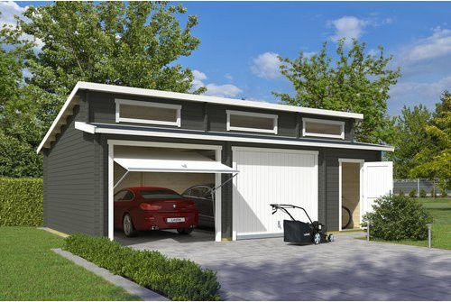 Blockgarage Lasita Maja Hawaii mit Schwingtoren in Grau-Grün, B/T: 820 x 579,6 cm - Bild 1