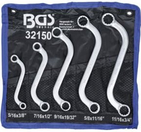 BGS Doppel-Ringschlüssel-Satz S-Form in Chrom-Vanadium, 5-teilig, Farbe Silber, Zollgrößen SW 3/8 Zoll bis 3/4 Zoll - Bild 1