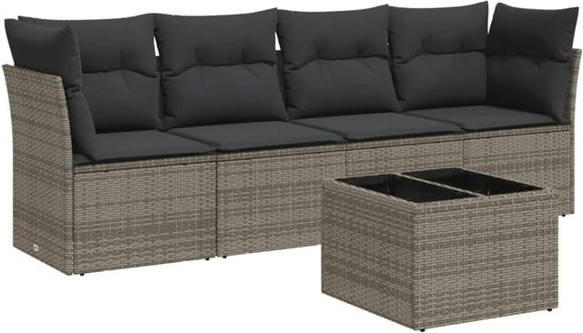 vidaXL 5-teilige Garten-Sofagarnitur aus Poly-Rattan mit Kissen in Grau - Bild 1
