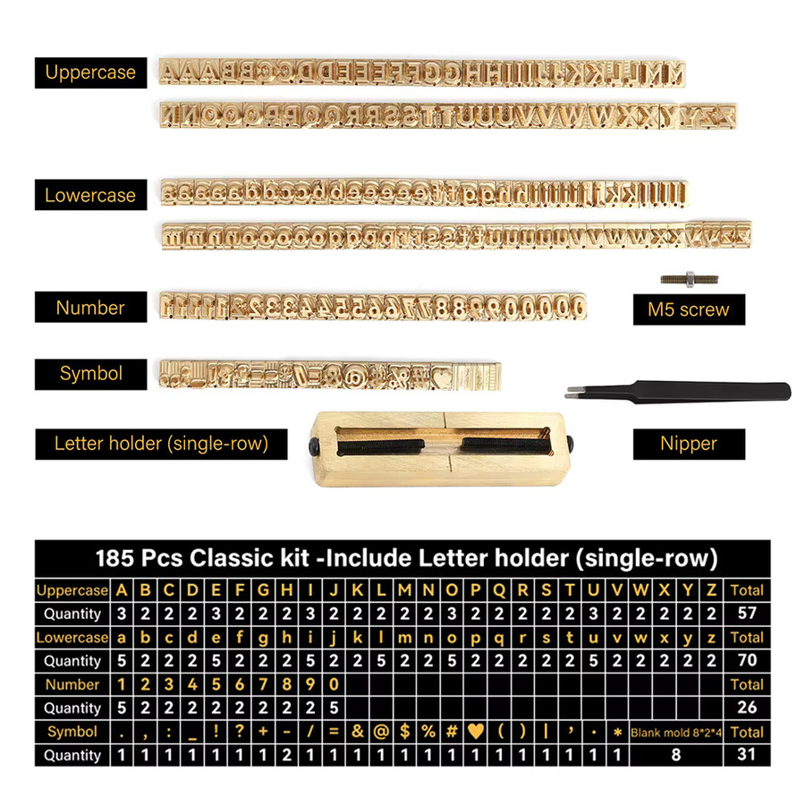 WUTA 180-teiliges Messingstempel-Set in Gold mit Alphabet, Zahlen und Symbolen für Lederhandwerk und DIY-Gravur - Bild 2
