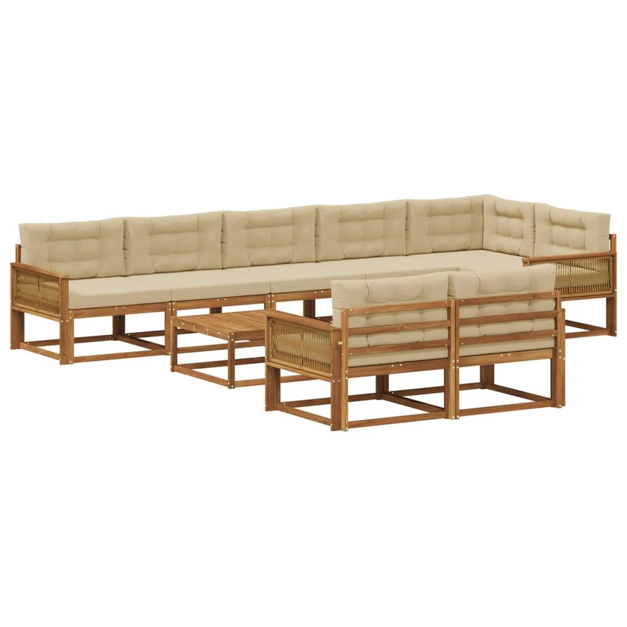 vidaXL Outdoor-Sofagarnitur in U-Form aus Akazienholz mit 9 Kissen in Natur-Beige - Bild 2