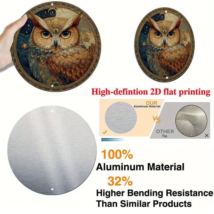 Potdemiel Vintage-Eule Wandkunstschild aus Aluminium mit floralem Design, rund, Mehrfarbig, Durchmesser: 20,3 cm - Bild 3