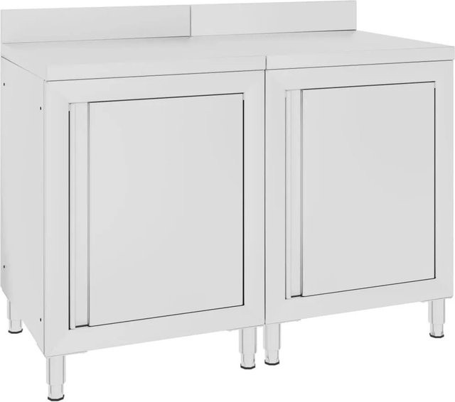 DELUKE Edelstahl Arbeitsschrank mit Aufkantung und Staufach in Silber, B/T/H: 120 x 60 x 96 cm - Bild 1