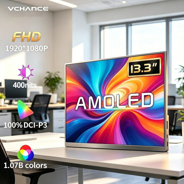 VCHANCE 13,3 Zoll AMOLED Tragbarer Monitor mit OLED-Bildschirm und 100% DCI-P3 für Laptop, Mac und Windows via USB-C - Bild 1