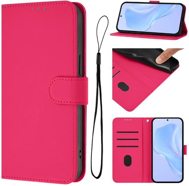 Lederne Brieftasche Klapphülle für Vivo V50, V60 5G, V50E und V50 Lite in Pink mit Magnetverschluss - Bild 1