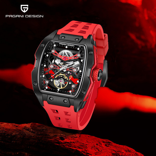 Pagani Design Armbanduhr, mechanisch, Edelstahl, Silikon, Herren, Schwarz - Bild 1