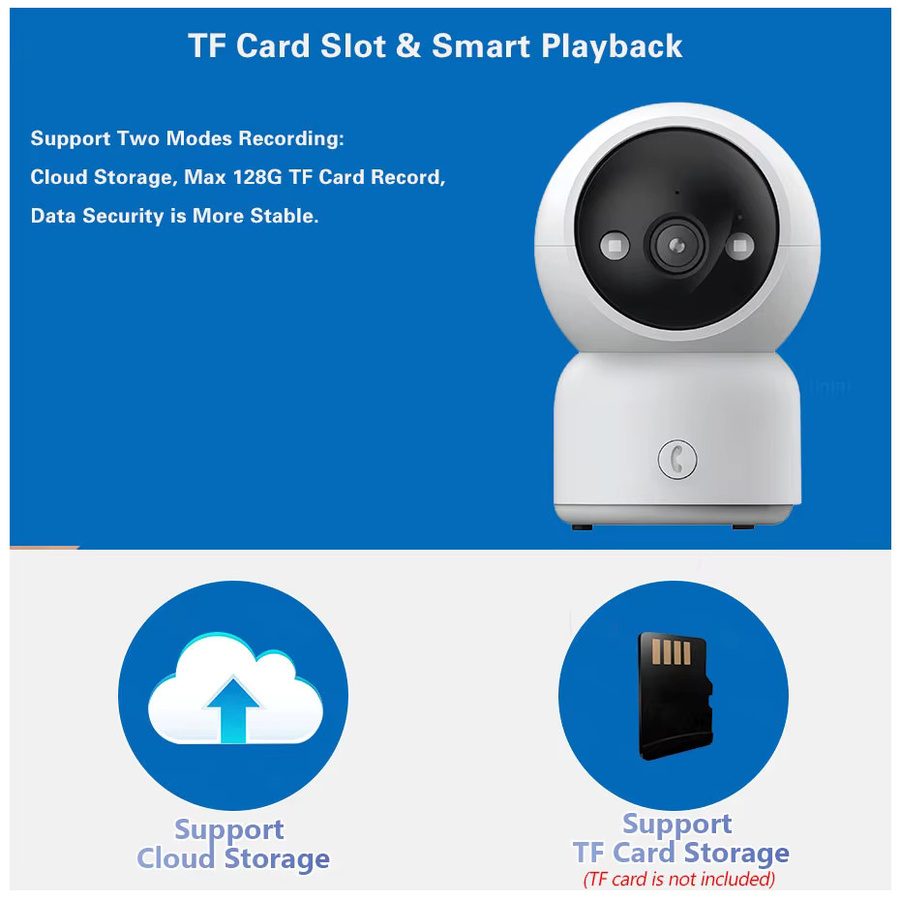 NINIVISION 5MP 2K Smart Home WLAN PTZ Sicherheitskamera mit Auto-Tracking, Babyphone, 2-Wege-Audio und One-Touch-Anruf, CCTV-Videoüberwachungskamera, Weiß - Bild 4