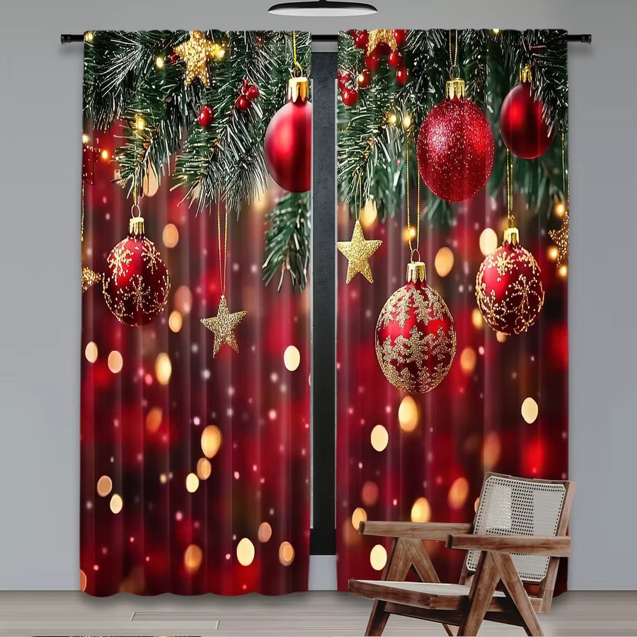 HolidayGlow 2er-Set Weihnachtsvorhänge aus Polyester mit Digitaldruck in Multicolor - Bild 2