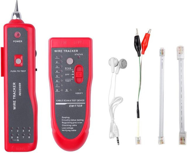 YJMP 2-in-1 Kabel-Tracker und Diagnose-Tool-Set für Cat5, Cat6 und RJ45 in Rot - Bild 1