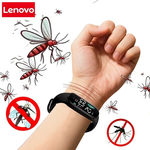 Lenovo Mückenabwehr-Armband mit Ultraschall, physikalische Mückenabwehr für Sport und Outdoor, Farben: Orange und Schwarz - Bild 1