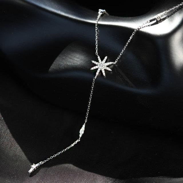 Halskette 925 Silber, Zirkonia, Sonne Blume Stern, Damen, 45cm - Bild 1
