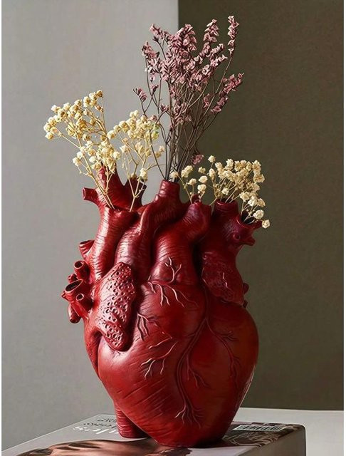 Kreative Harzvase in Herzform mit Gothic-Organ-Design von Chenxiaogang, dekorativer Blumenständer in Rot für deine Heimdekoration - Bild 1