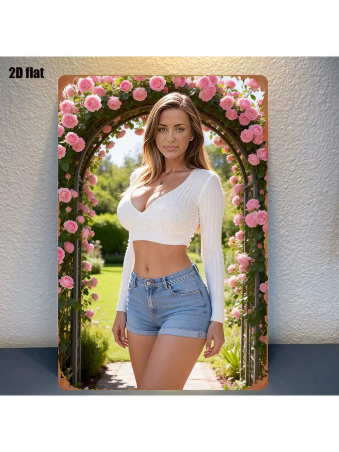 Metallschild CIFBUY Retro Garden Arch Rose Wreath mit floralem Design, Mehrfarbig, Breite: 20,3 cm, Höhe: 30,5 cm - Bild 4