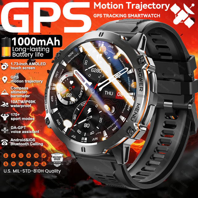 TANK X3 Smartwatch, GPS, 1,73 Zoll, 10 ATM, Silikon, Schwarz, Herren - Bild 1