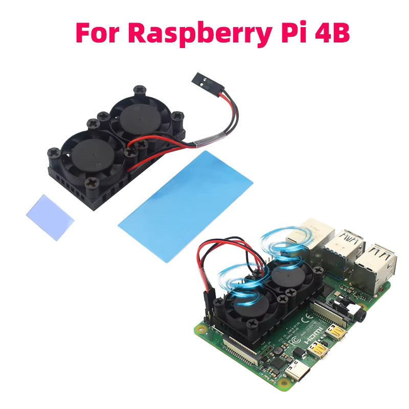 SHCHV Aktiver Dual-Fan Kühler für Raspberry Pi 4, 3B+ und 3B inklusive Silikon Wärmeleitpad in Schwarz - Bild 2