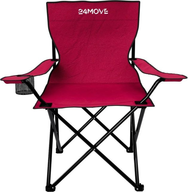 24Move Campingstuhl Rot mit Getränkehalter und Tragetasche, faltbarer Outdoor Klappstuhl aus Polyester und pulverbeschichtetem Stahlrohr, Belastbarkeit bis 100 kg - Bild 1