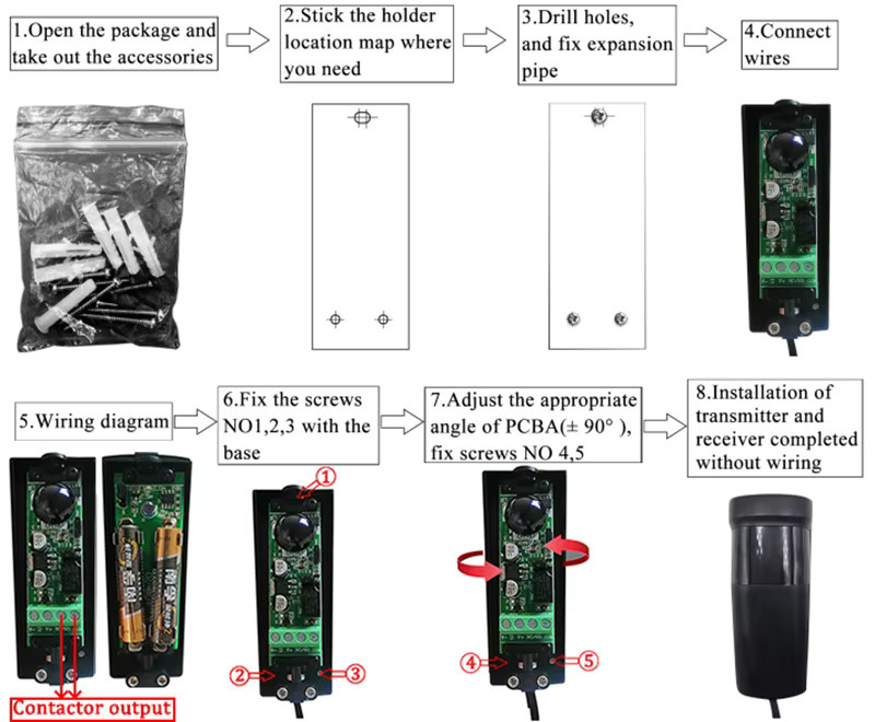 Scimagic-RC Batteriebetriebener Infrarot-Photozellen-Tor- und Türsensor für Garagen-Schiebetore mit 12m Reichweite, Schwarz - Bild 4