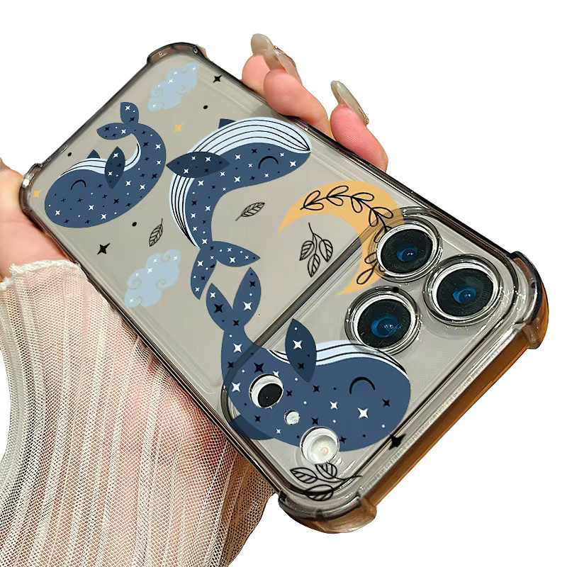 Turtle Whale Silikon-Handyhülle für iPhone 11 bis 17 Pro Max, stoßfestes Softcover in Transparent/Grau - Bild 2