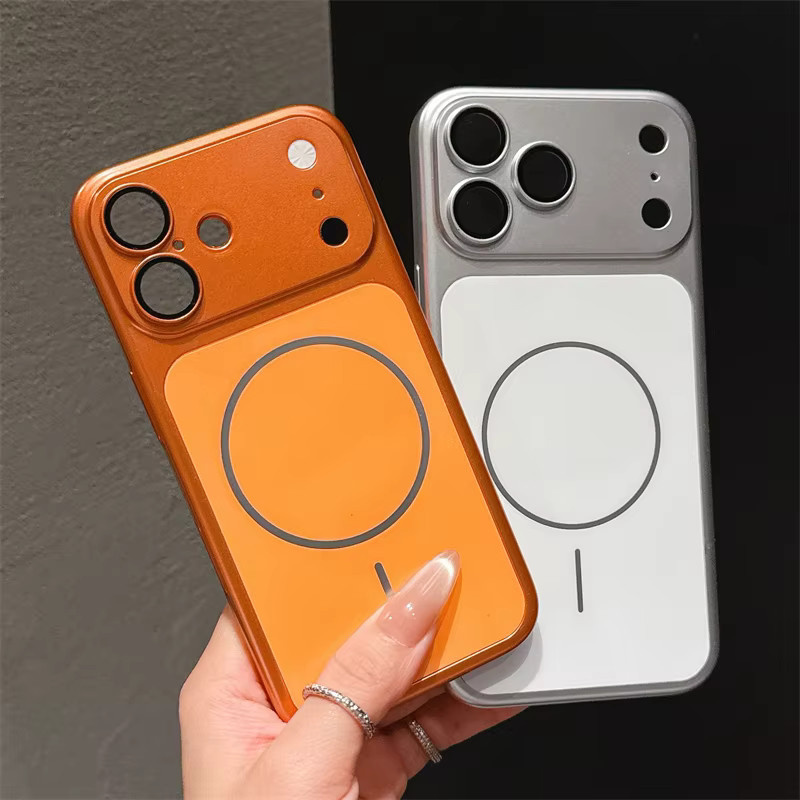 RPKKS MagSafe Magnetische Schutzhülle für iPhone 13 14 15 16 17 Pro Max, Stoßfeste Matte Rückseite aus Hart-PC, Schwarz Silber Orange - Bild 2